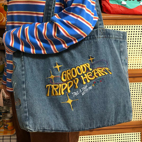 Groovy Trippy Heart Blue Denim Bag: Perfect for Concerts & Casual Outfits