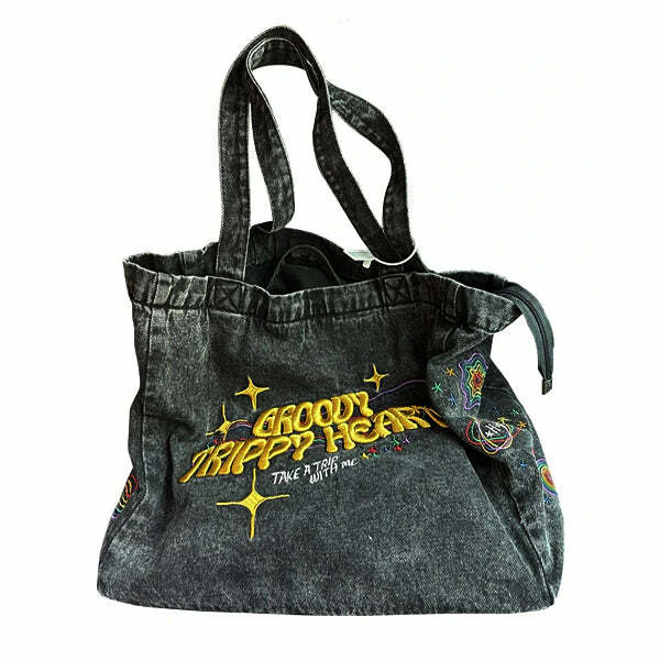 Groovy Trippy Heart Denim Bag: Perfect for Concerts, Festivals & Everyday Outfits