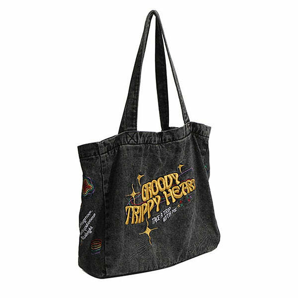 Groovy Trippy Heart Denim Bag: Perfect for Concerts, Festivals & Everyday Outfits