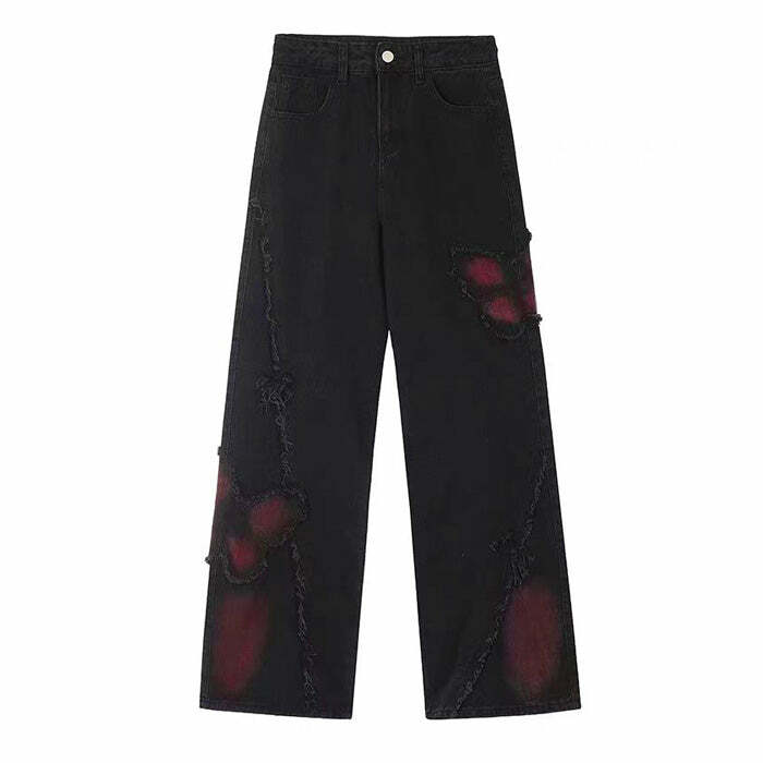 Grunge Aesthetic Black & Red Butterfly Jeans: Trendy Outfit Ideas & Styles