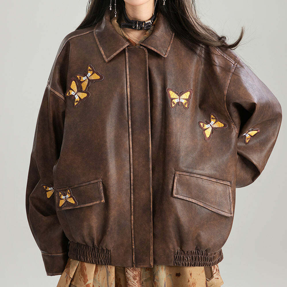 Grunge Aesthetic Butterfly Leather Jacket: Perfect for Concert & Casual Outfits