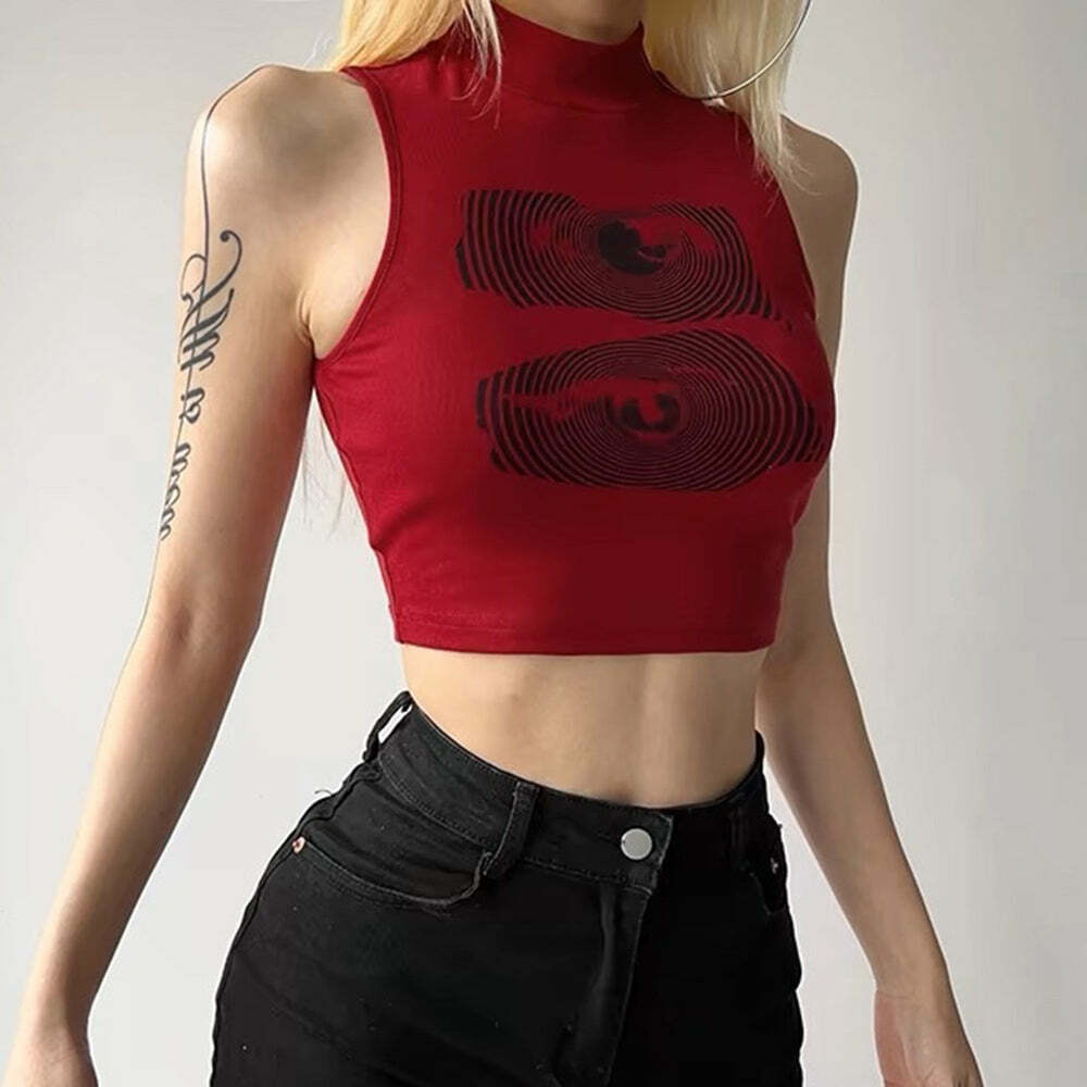 Grunge Aesthetic Eyes Print Crop Top - Trendy Outfit Ideas & Fashion