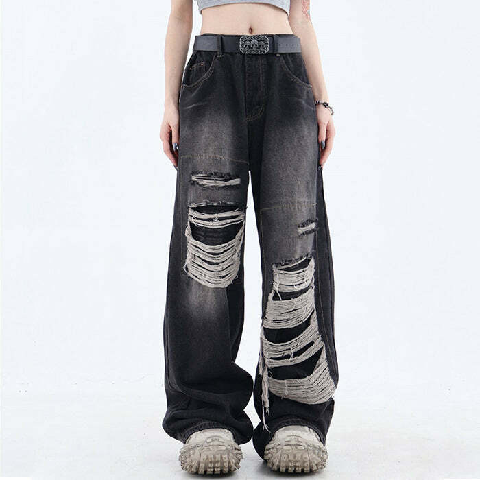 Grunge Aesthetic Ripped Wide Jeans: Trendy Outfit Ideas for Every Occasion