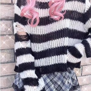 Grunge Candy Striped Sweater - Cute 2000s Outfits & Y2K Fashion Inspiration