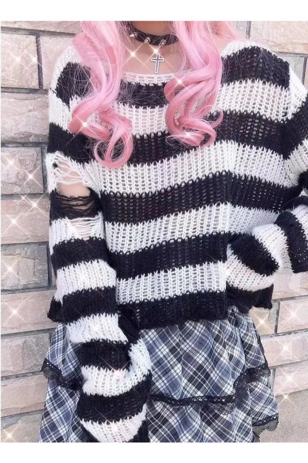 Grunge Candy Striped Sweater - Cute 2000s Outfits & Y2K Fashion Inspiration