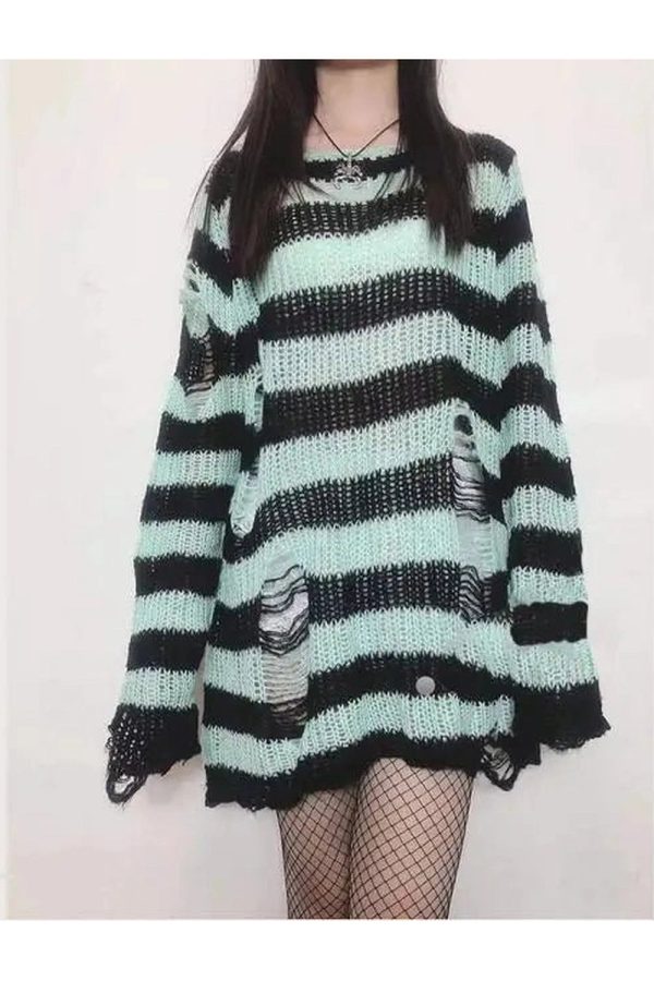 Grunge Candy Striped Sweater - Cute 2000s Outfits & Y2K Fashion Inspiration