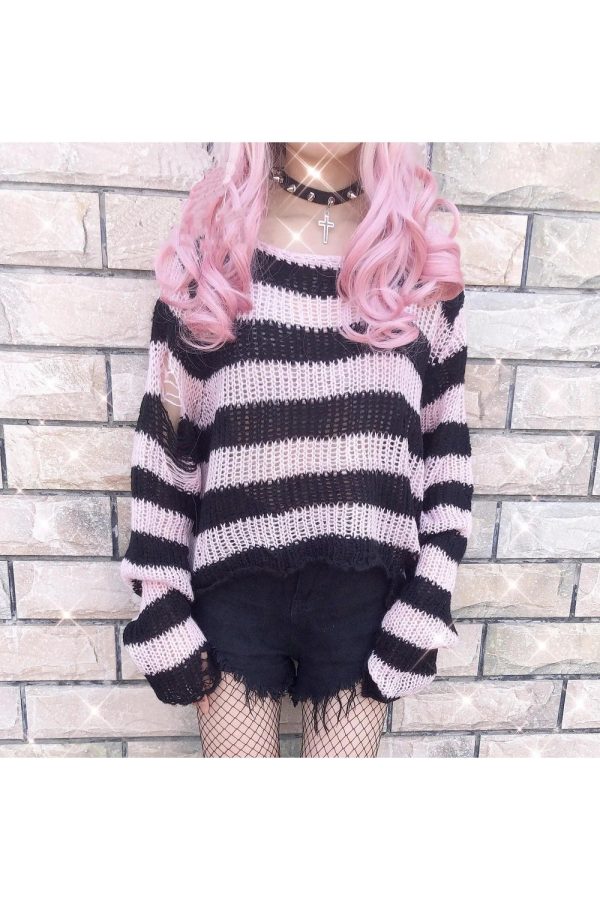 Grunge Candy Striped Sweater - Cute 2000s Outfits & Y2K Fashion Inspiration