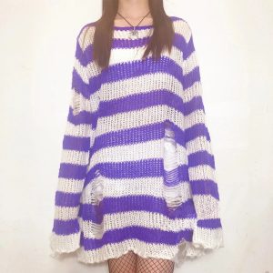 Grunge Candy Striped Sweater - Cute 2000s Outfits & Y2K Fashion Inspiration