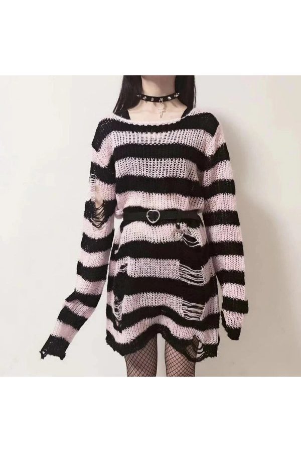 Grunge Candy Striped Sweater - Cute 2000s Outfits & Y2K Fashion Inspiration