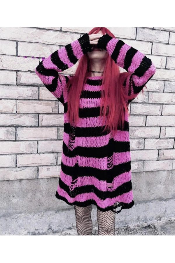 Grunge Candy Striped Sweater - Cute 2000s Outfits & Y2K Fashion Inspiration