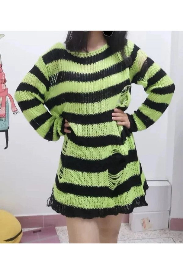 Grunge Candy Striped Sweater - Cute 2000s Outfits & Y2K Fashion Inspiration