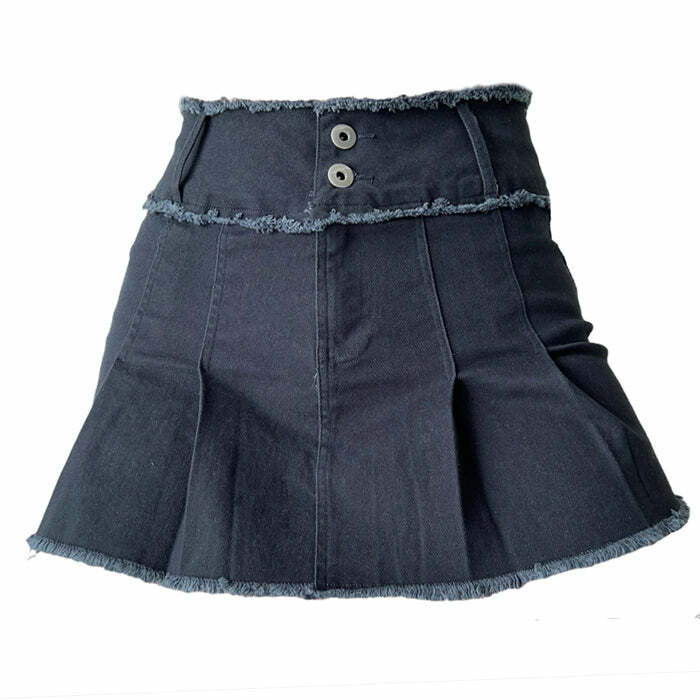 Grunge Denim Pleated Skirt - Cute 2000s Outfits & Y2K Fashion Inspiration