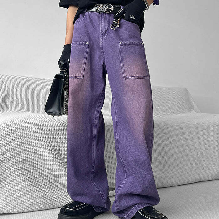 Grunge Purple Baggy Jeans: Trendy Outfit Ideas for Casual & Concert Looks