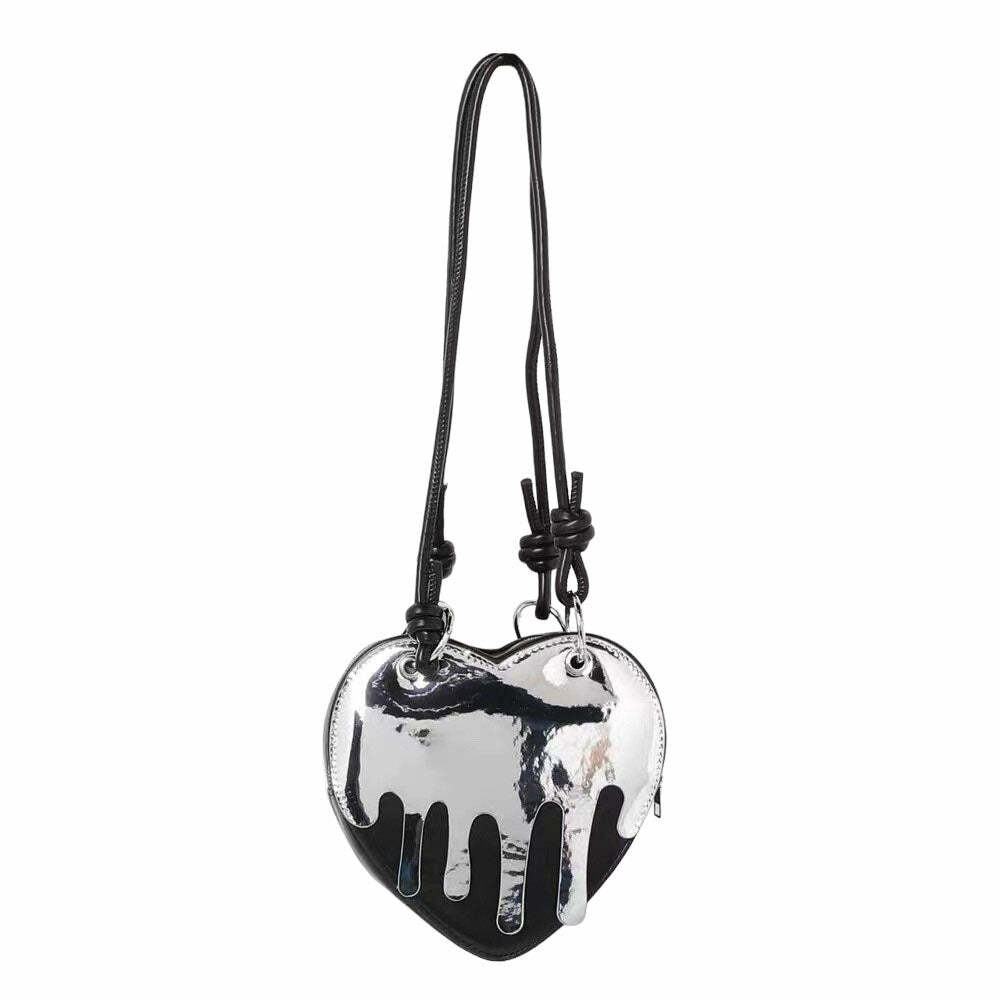 Grunge Silver Drip Heart Handbag: Perfect for Concerts & Casual Outfits