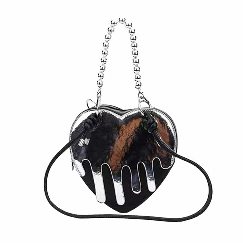 Grunge Silver Drip Heart Handbag: Perfect for Concerts & Casual Outfits