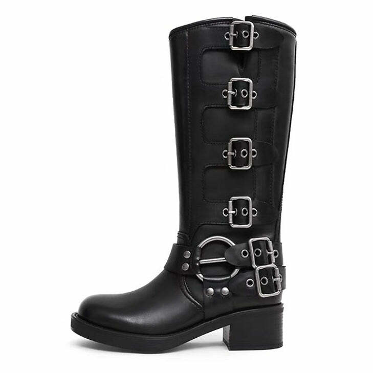 Grunge Sleaze Buckle Boots: Perfect for Concerts, Casual Outfits