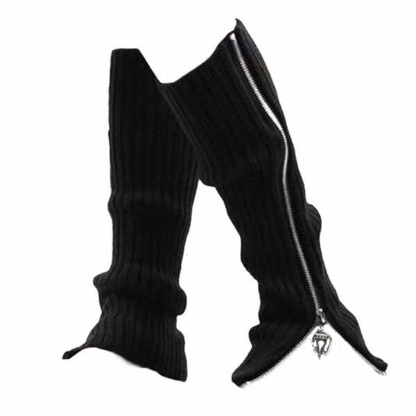 Grunge Zip Up Leg Warmers: Perfect for Concert Outfits & Casual Styles