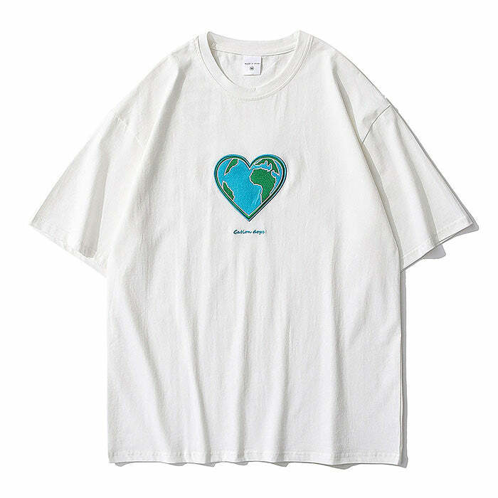 Heart Earth Embroidered Tee: Perfect for Casual Outfits & Concerts