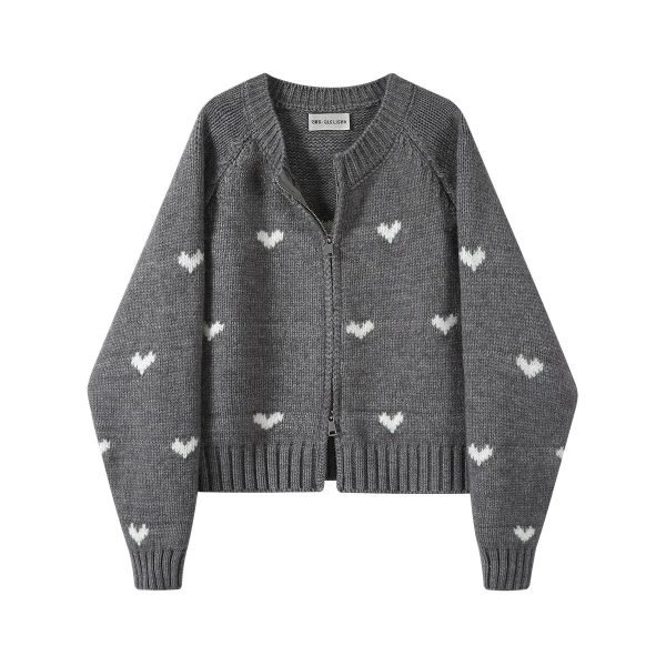 Heart Knit Zip Cardigan - Cute 2000s Outfits, Y2K Fashion Inspiration