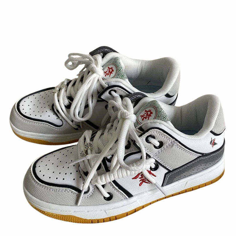 Hieroglyph Embroidery Aesthetic Sneakers | Y2K 2000s Fashion Outfit