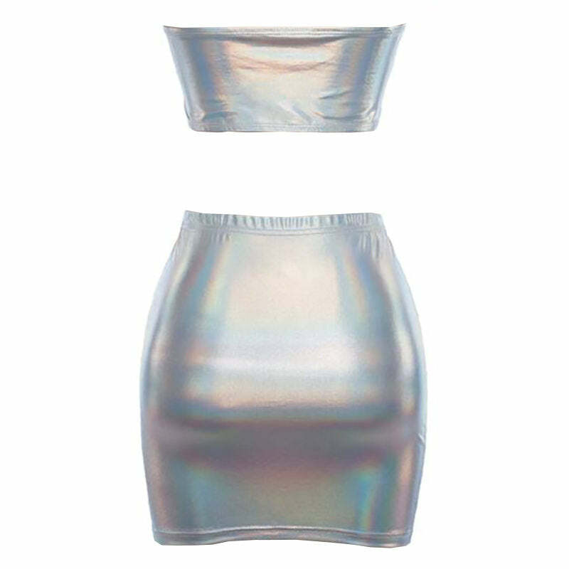 Holographic Top & Skirt Set: Trendy Outfit Ideas for Concerts & Parties