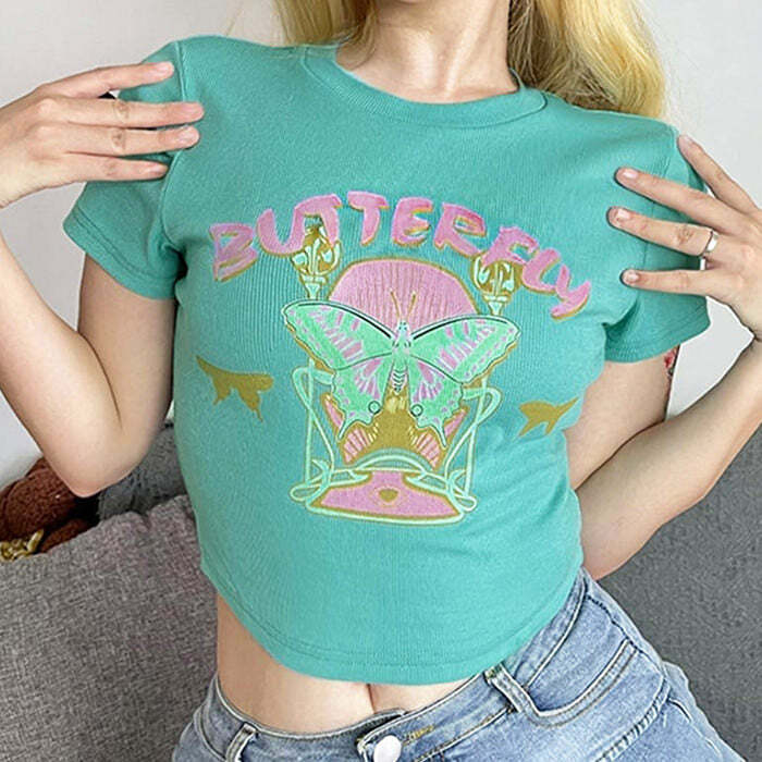 Indie Aesthetic Butterfly Crop Top - Cute 2000s Outfits & Y2K Fashion