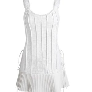 Ivory Pleated Corset Mini Dress - Cute 2000s Outfits & Y2K Fashion