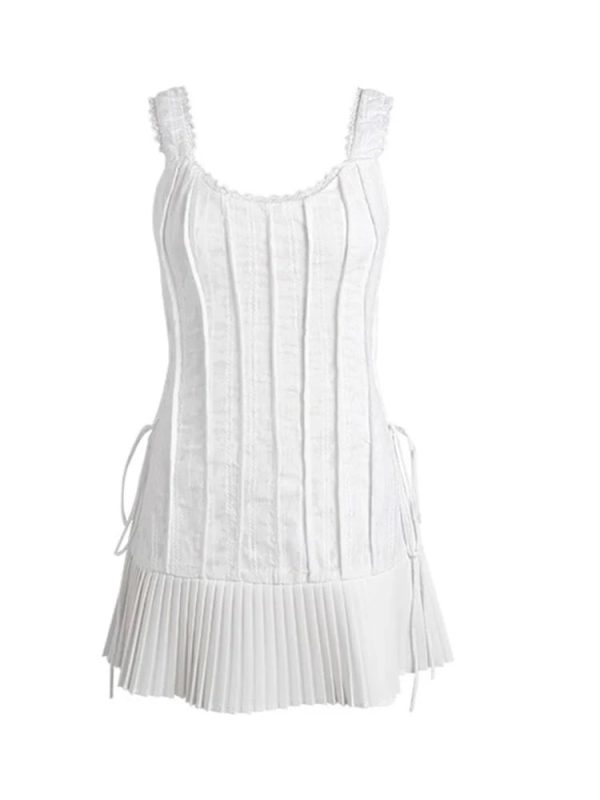 Ivory Pleated Corset Mini Dress - Cute 2000s Outfits & Y2K Fashion