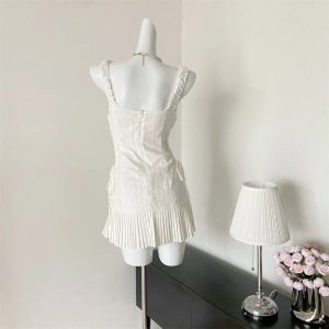 Ivory Pleated Corset Mini Dress - Cute 2000s Outfits & Y2K Fashion