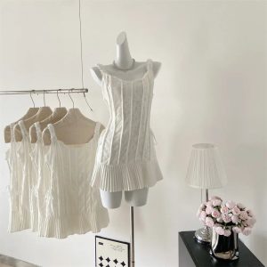 Ivory Pleated Corset Mini Dress - Cute 2000s Outfits & Y2K Fashion