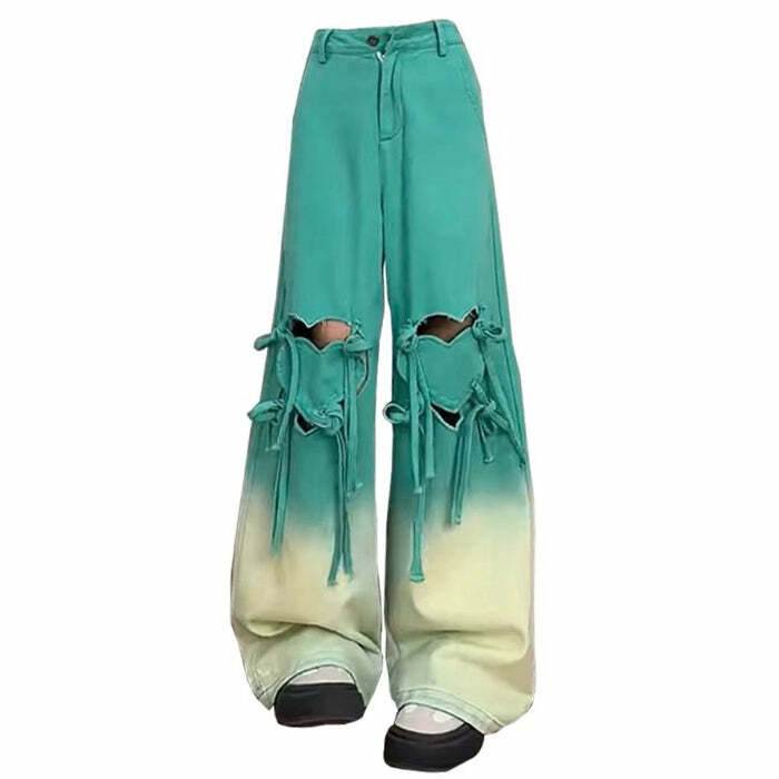 Knee-Heart Gradient Pants - Cute 2000s Outfits, Y2K Fashion Inspiration