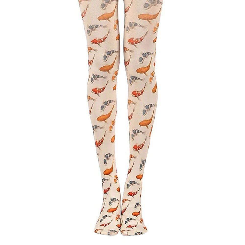 Koi Fish Print Aesthetic Tights for Trendy Outfits and Fashion Ideas