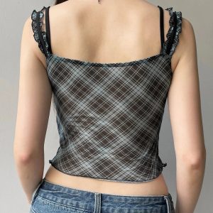 Lace-Trim Plaid Mesh Top: Chic Outfit Ideas for Spring & Casual Outfits