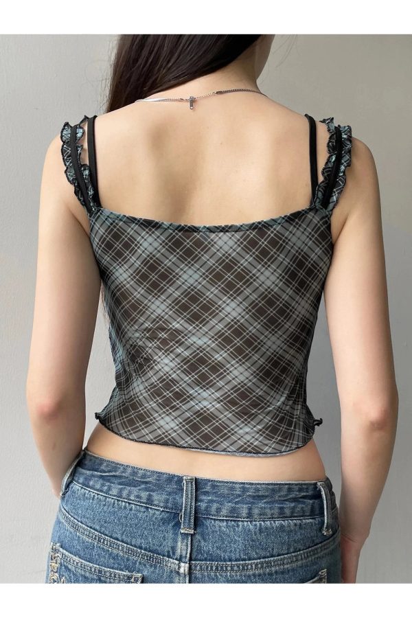 Lace-Trim Plaid Mesh Top: Chic Outfit Ideas for Spring & Casual Outfits