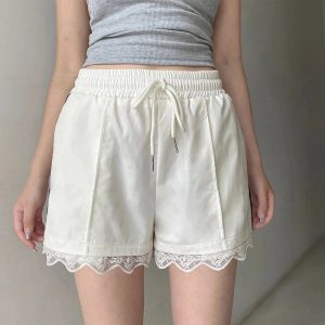 Lace-Trim Sporty Drawstring Shorts: Perfect for Casual Outfits & Spring Fits