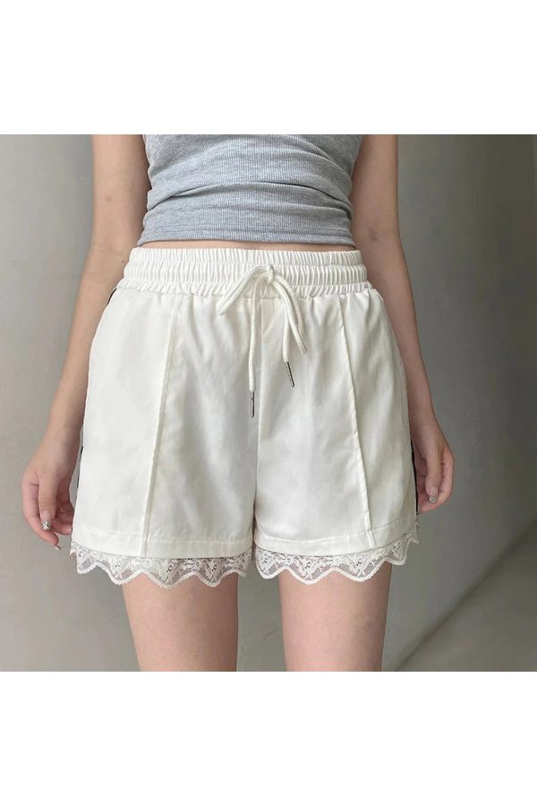 Lace-Trim Sporty Drawstring Shorts: Perfect for Casual Outfits & Spring Fits