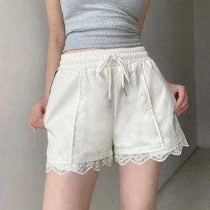 Lace-Trim Sporty Drawstring Shorts: Perfect for Casual Outfits & Spring Fits