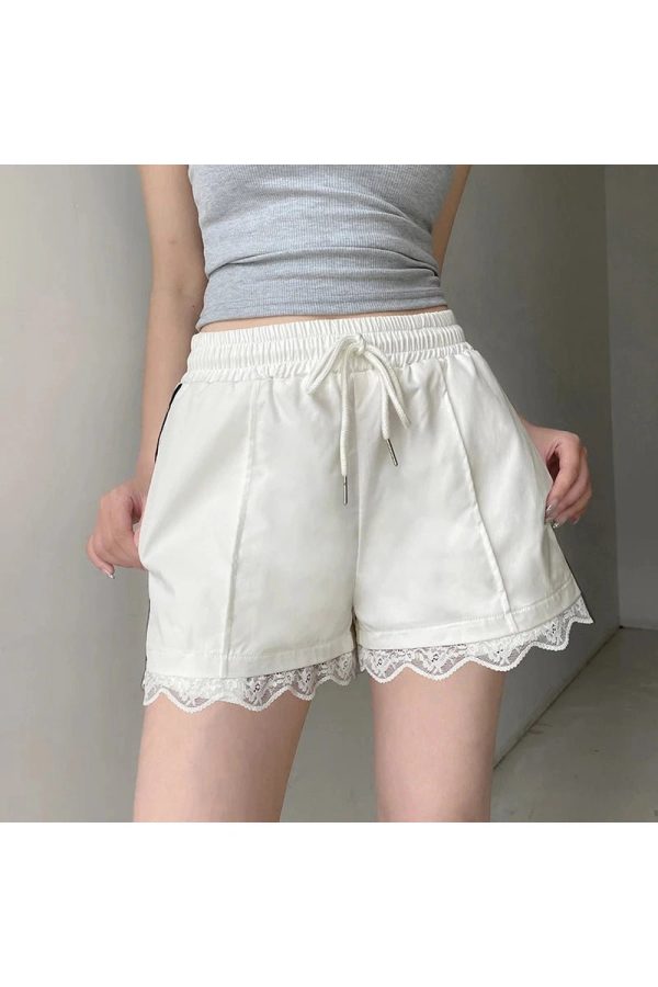 Lace-Trim Sporty Drawstring Shorts: Perfect for Casual Outfits & Spring Fits