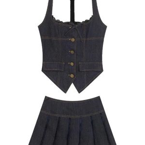 Lace-Up Indigo Mini Set: Trendy Outfit Ideas for Every Occasion