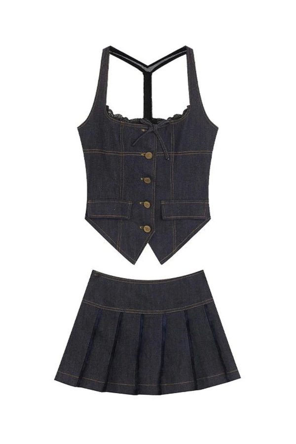 Lace-Up Indigo Mini Set: Trendy Outfit Ideas for Every Occasion