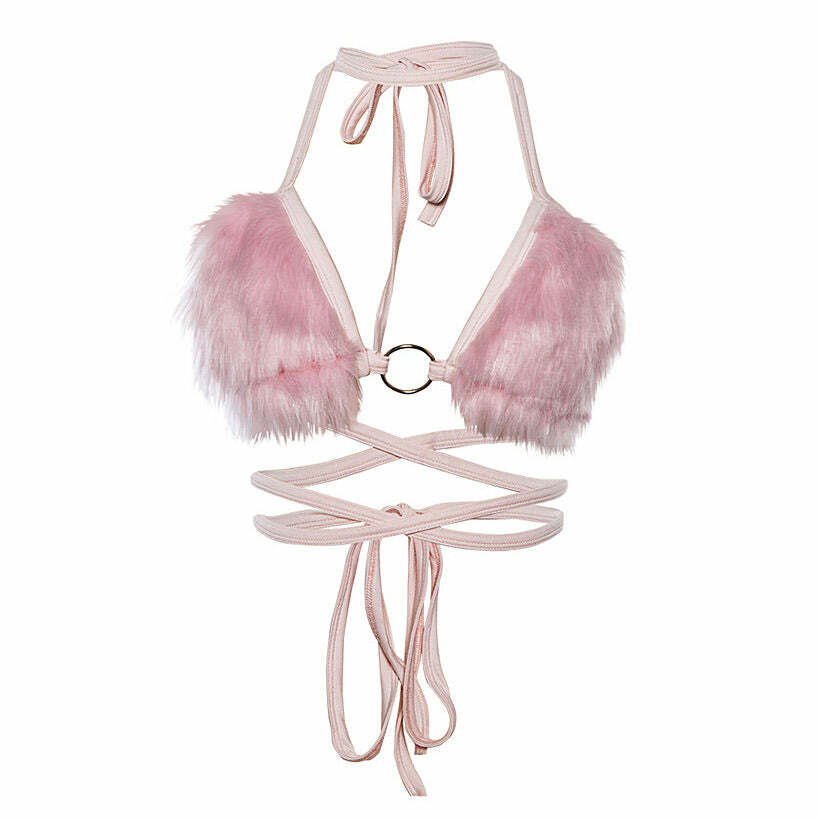 Light Pink Fuzzy Bra Top: Perfect for Spring Outfits & Concert Outfit Ideas