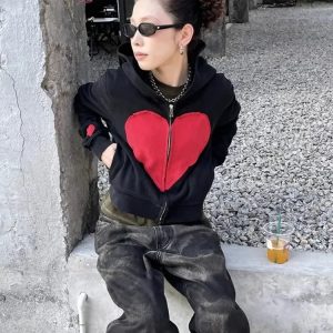 Lovecore Heart Zip-Up Hoodie | Cute 2000s Outfits & Y2K Fashion