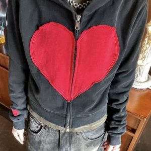 Lovecore Heart Zip-Up Hoodie | Cute 2000s Outfits & Y2K Fashion