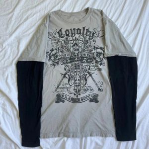 Loyalty Gothic Cross Layered T-Shirt - Y2K Fashion, 2000s Outfit Inspiration