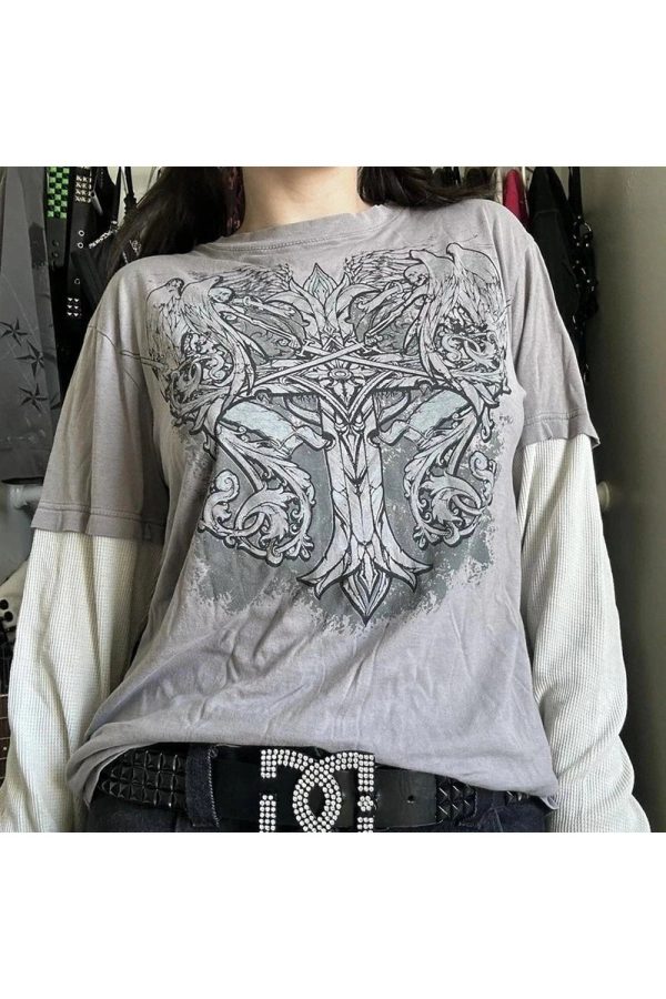 Loyalty Gothic Cross Layered T-Shirt - Y2K Fashion, 2000s Outfit Inspiration