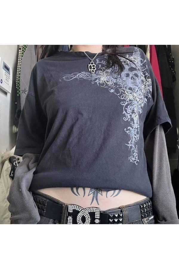 Loyalty Gothic Cross Layered T-Shirt - Y2K Fashion, 2000s Outfit Inspiration