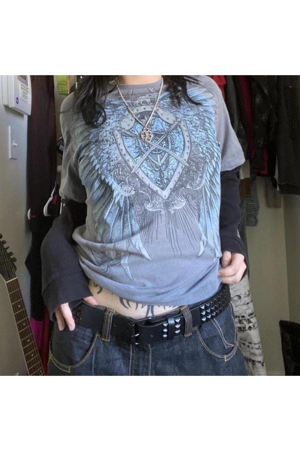 Loyalty Gothic Cross Layered T-Shirt - Y2K Fashion, 2000s Outfit Inspiration