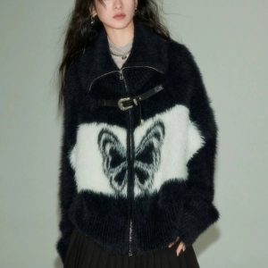 Midnight Butterfly Fuzzy Jacket: Perfect for Concerts & Casual Outfits