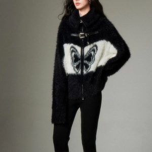 Midnight Butterfly Fuzzy Jacket: Perfect for Concerts & Casual Outfits