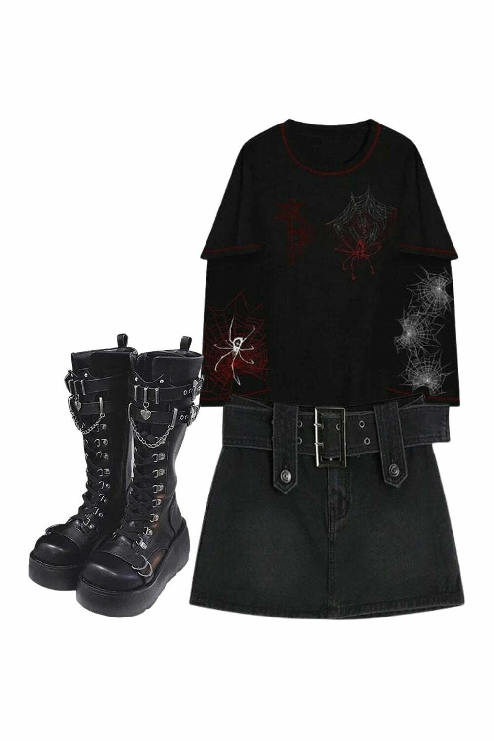 Midnight Rebel Mini Skirt & Fall Hoodie with Gothic Combat Boots Outfit